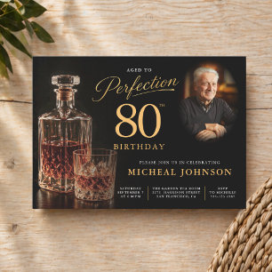 Aged to Perfection Whiskey Photo 80th Birthday Invitation