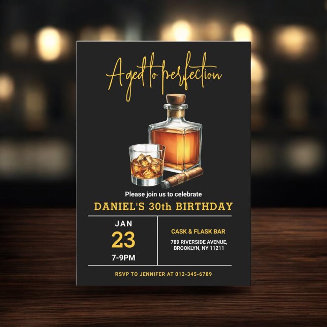 Aged to Perfection Whisky Cigar 30th Birthday Invitation (Creator Uploaded)