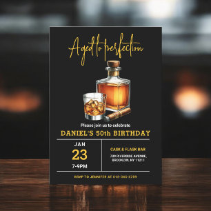 Aged to Perfection Whisky Cigar 50th Birthday  Invitation