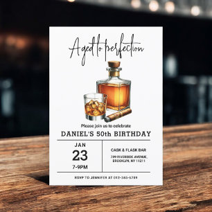 Aged to Perfection Whisky Cigar 50th Birthday Invitation