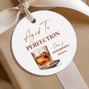 Aged To Perfection Whisky Glass Birthday Party Favour Tags