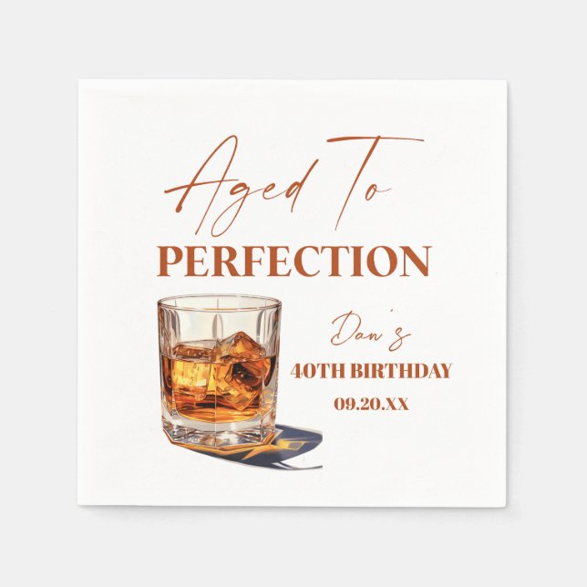 Aged To Perfection Whisky Glass Birthday Party Napkin (Front)