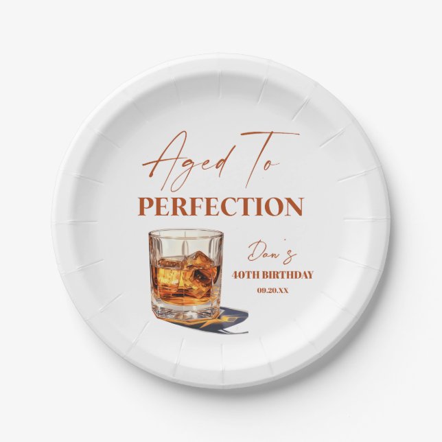 Aged To Perfection Whisky Glass Birthday Party Paper Plate (Front)