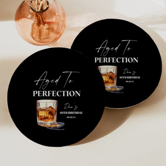 Aged To Perfection Whisky Glass Birthday Party Paper Plate (Creator Uploaded)