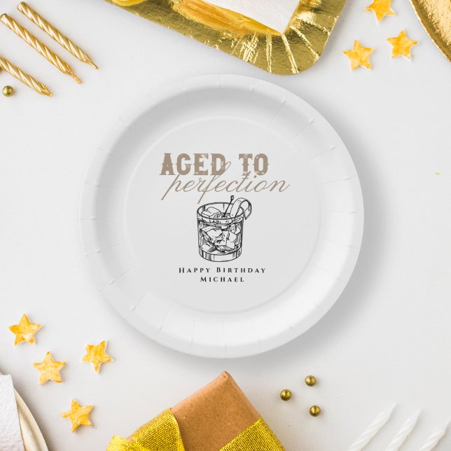 Aged to Perfection White Whiskey Birthday Party Paper Plate (Creator Uploaded)