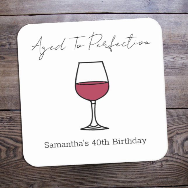 Aged To Perfection Wine 40th Birthday Square Paper Coaster (Creator Uploaded)