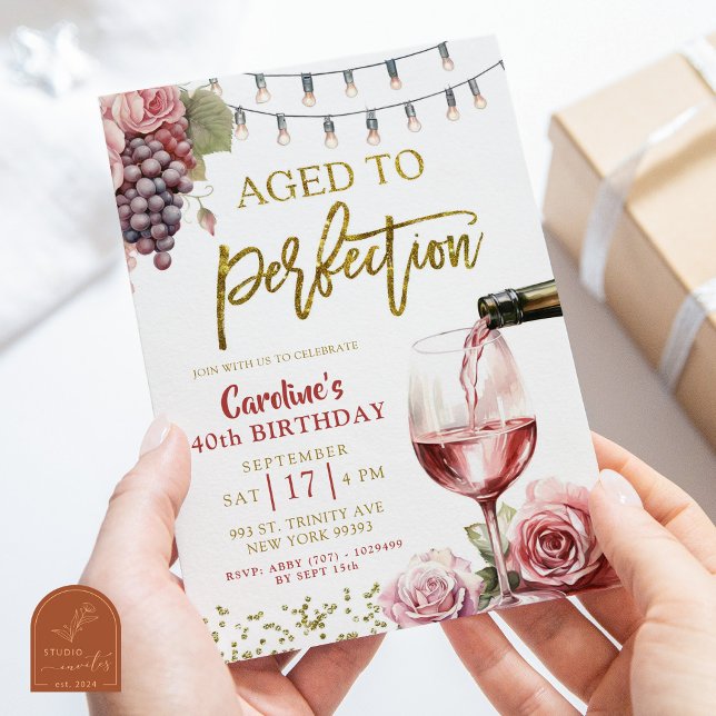 Aged To Perfection Wine Adult 50th Birthday Invitation (Creator Uploaded)