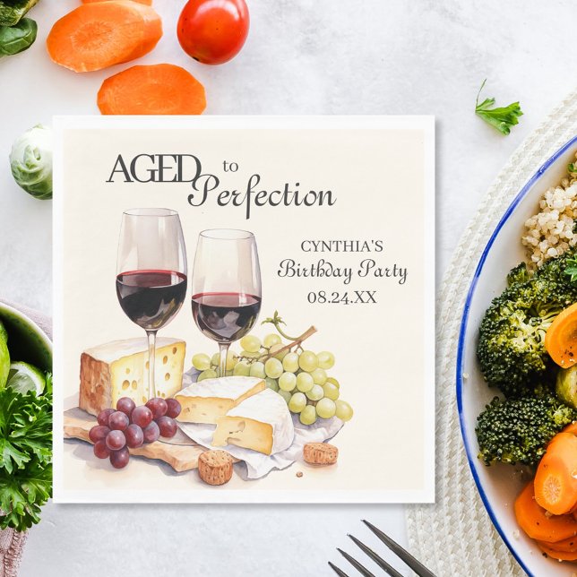 Aged to Perfection Wine and Cheese Birthday Napkin (Creator Uploaded)