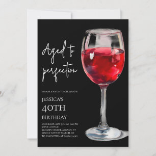 Aged to Perfection Wine Black 40th Birthday Party Invitation