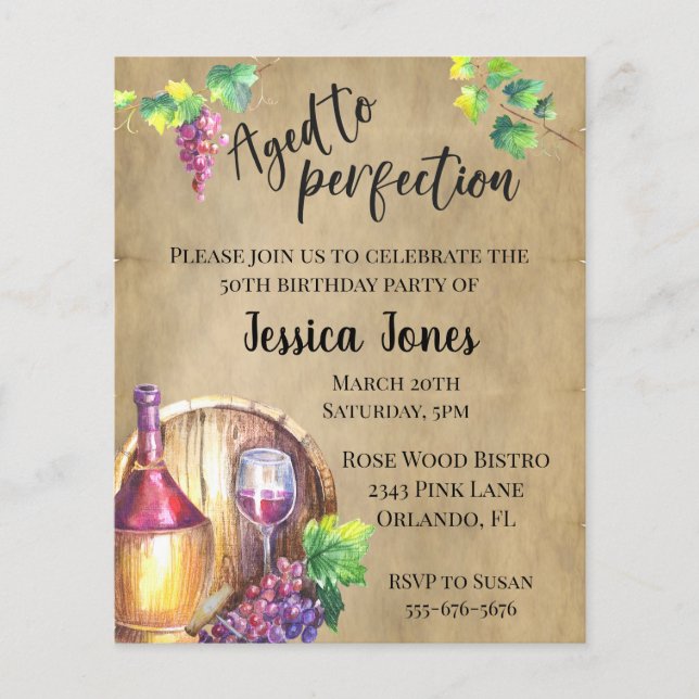 Aged to Perfection Wine Lover Birthday Budget (Front)