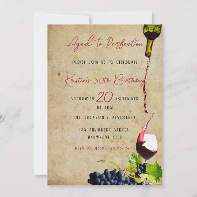 Aged To Perfection Wine Lover Birthday Party Invitation (Front)