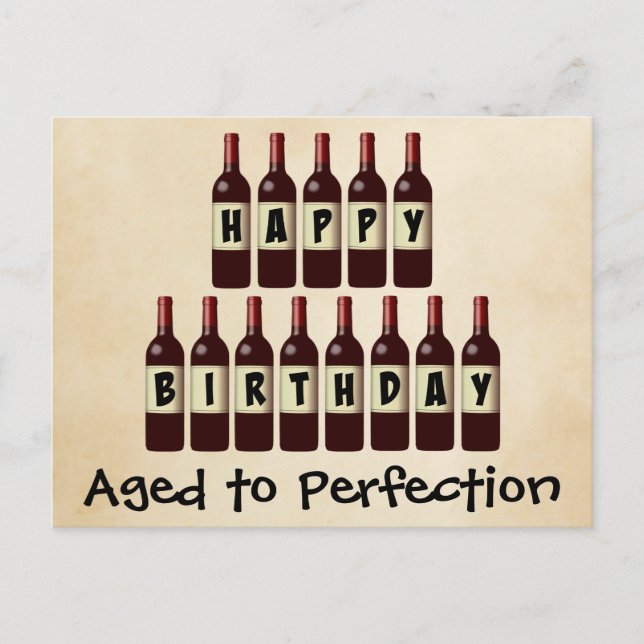 Aged to Perfection Wine Lover Happy Birthday Postcard (Front)