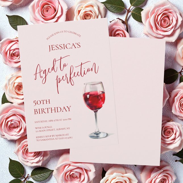 Aged to Perfection Wine Pink 50th Birthday Party Invitation (Aged to Perfection Wine Pink 50th Birthday Party Invitation)