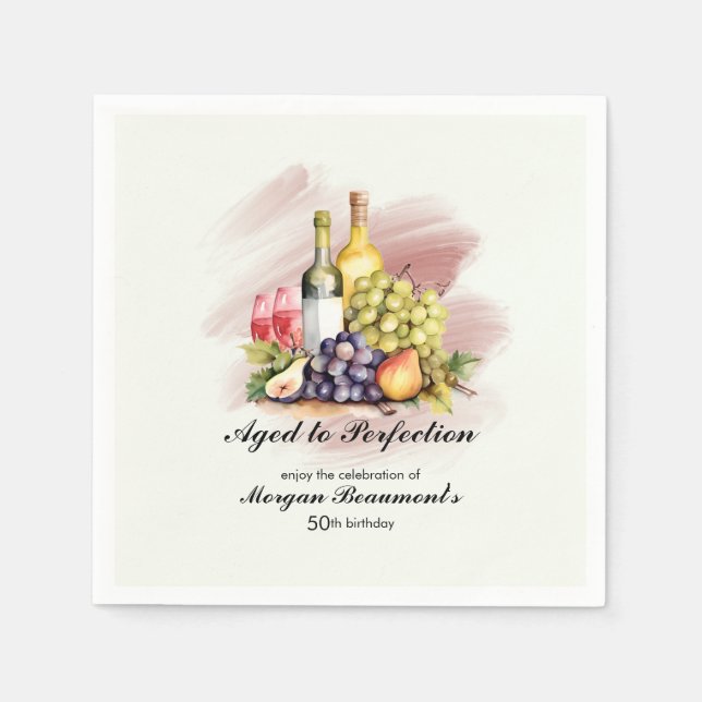 Aged to Perfection Wine Themed 50th Birthday Party Napkin (Front)