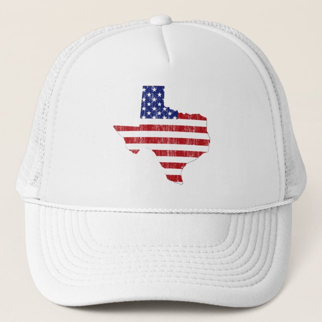 AGED US FLAG TEXAS TRUCKER HAT (Front)