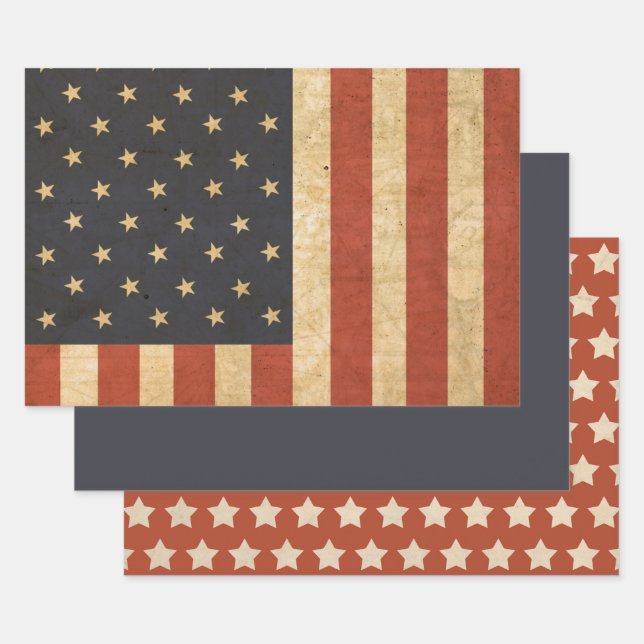 Aged USA Flag Army Boot Camp Soldier Wrapping Paper Sheet (Set)