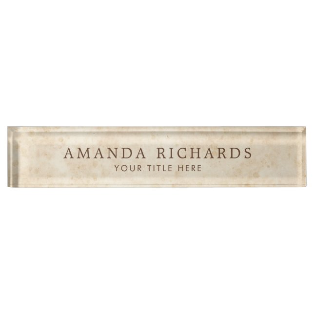 Aged vintage paper parchment nameplate (Front)