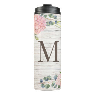 Aged Wood Monogram Rose Hydrangea & Eucalyptus Thermal Tumbler