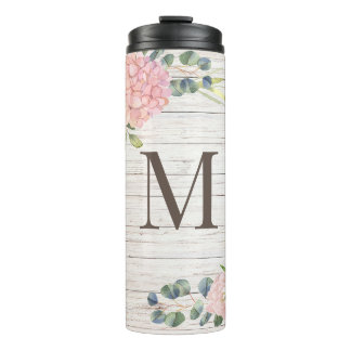 Aged Wood Monogram Rose Hydrangea & Eucalyptus Thermal Tumbler