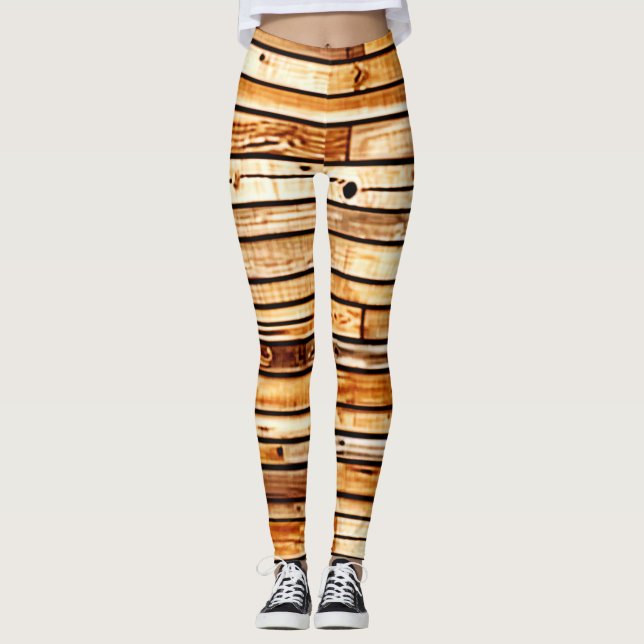 Aged Wood Texture Design Leggings (Front)