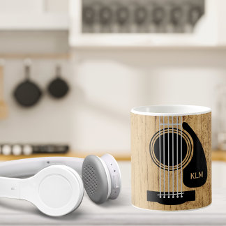 Aged Wooden Acoustic Guitar Monogram Coffee Mug