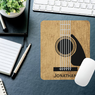 Aged Wooden Acoustic Guitar Monogram Mouse Pad