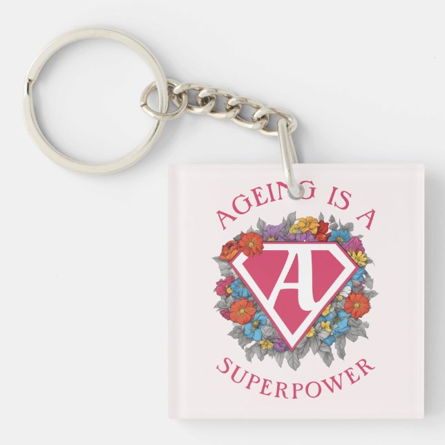 Ageing is a superpower birthday key ring (Front)