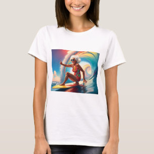 "Ageless Surf Spirit: Radiant Senior Woman Conquer T-Shirt