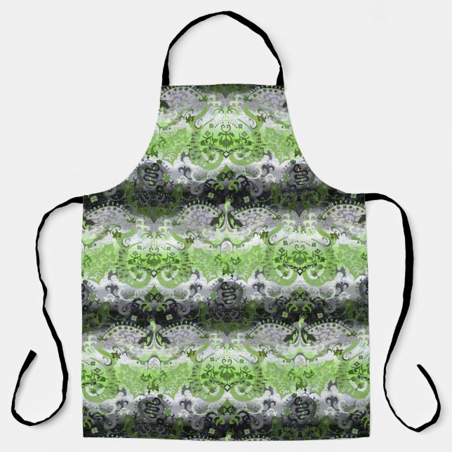 Agender Dragon Damask - Agender Pride Flag Colours Apron (Front)
