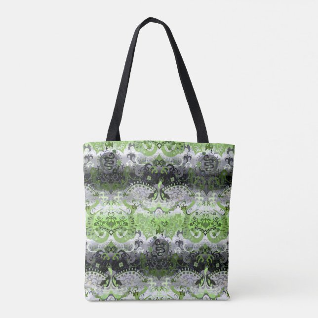Agender dragon damask - Agender pride flag colours Tote Bag (Back)