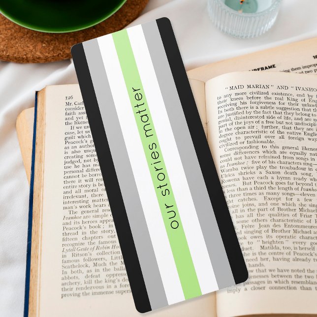 Agender Pride Flag Stripes LGBT Bookmark (Agender flag bookmark that says 'our stories matter')