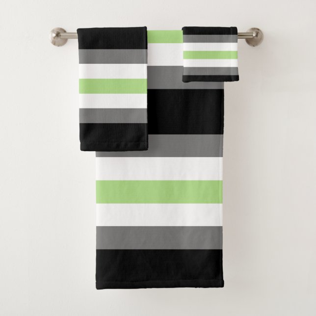 Agender Pride, LGBTQ Pride, Black Grey and Green Bath Towel Set (Insitu)