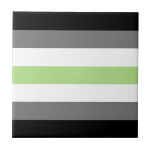 Agender Pride, LGBTQ Pride, Black Grey and Green Ceramic Tile