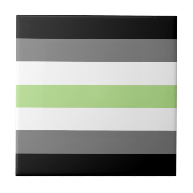 Agender Pride, LGBTQ Pride, Black Grey and Green Ceramic Tile (Front)