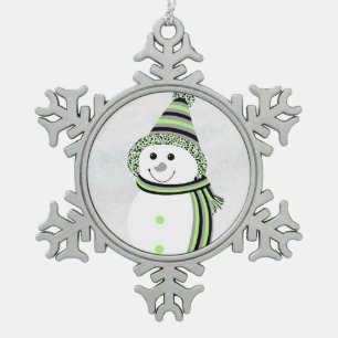 Agender Pride Snowman Snowperson Green Grey White  Snowflake Pewter Christmas Ornament