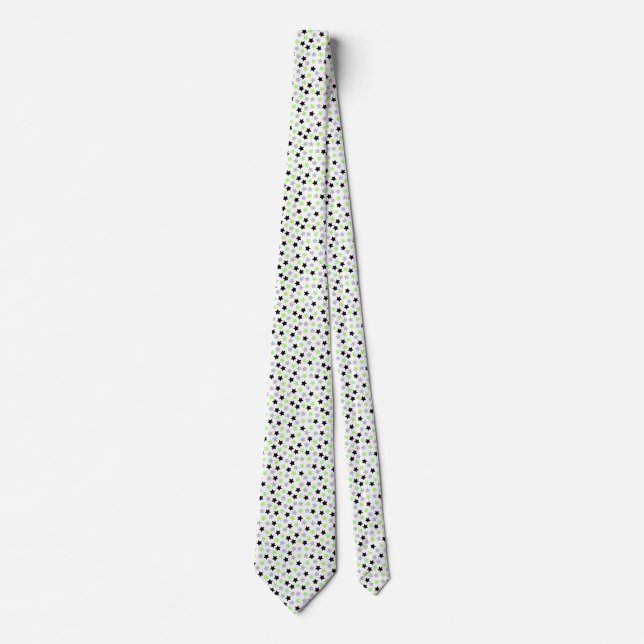 Agender Pride Stars Green Grey Black White Tie (Front)