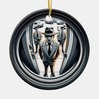 Agents in Grey at the Door | Fisheye Ceramic Ornament
