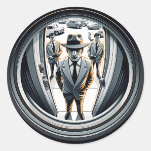 Agents in Grey at the Door Fisheye Classic Round Sticker