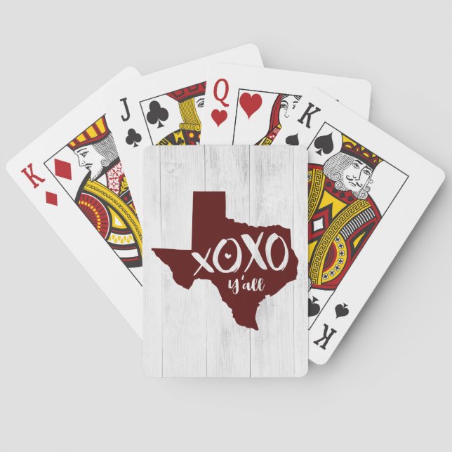 Aggie Maroon XOXO, Y'all - Texas State Shape Playing Cards (Back)