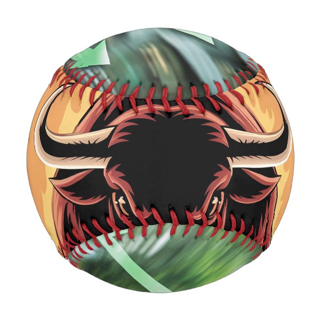 Aggressive Big Horn Bull Baseball Ball (Front)