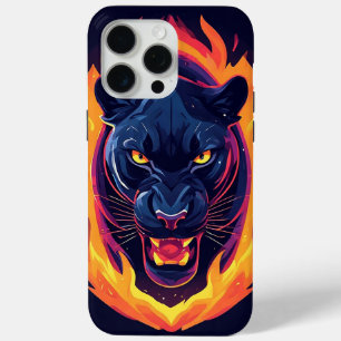 Aggressive Panther Artwork in Neon Colours iPhone 15 Pro Max Case