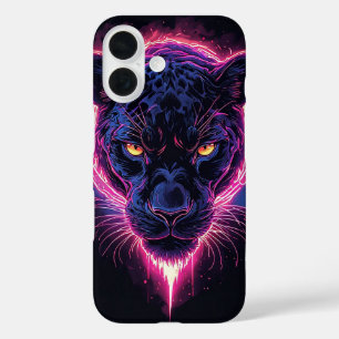 Aggressive Panther Artwork in Neon Colours iPhone 16 Case