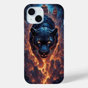 Aggressive Panther Artwork in Neon Colours iPhone 15 Case