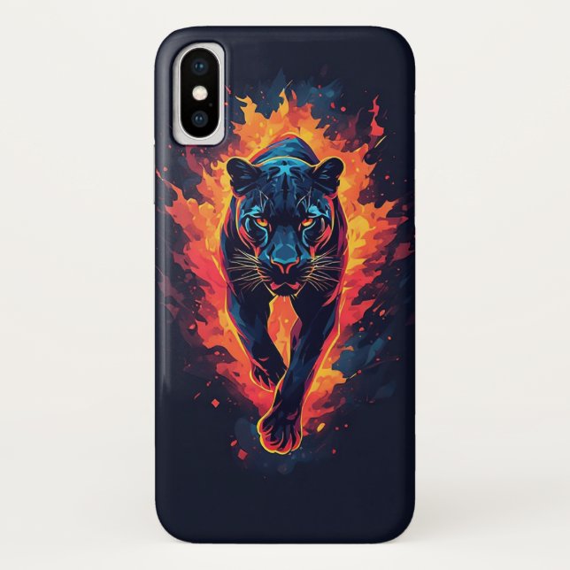 Aggressive Panther Artwork in Neon Colours Case-Mate iPhone Case (Back)