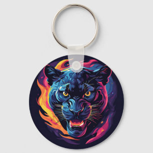 Aggressive Panther Artwork in Neon Colours Key Ring