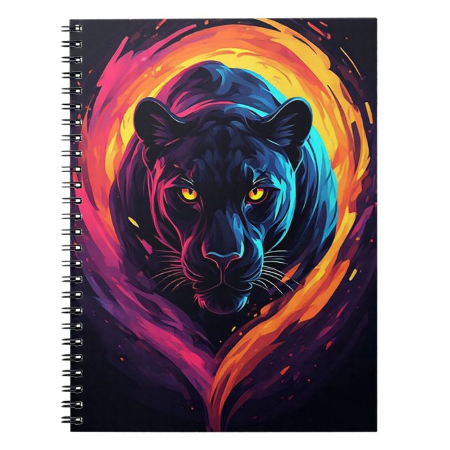 Aggressive Panther Artwork in Neon Colours Notebook (Front)