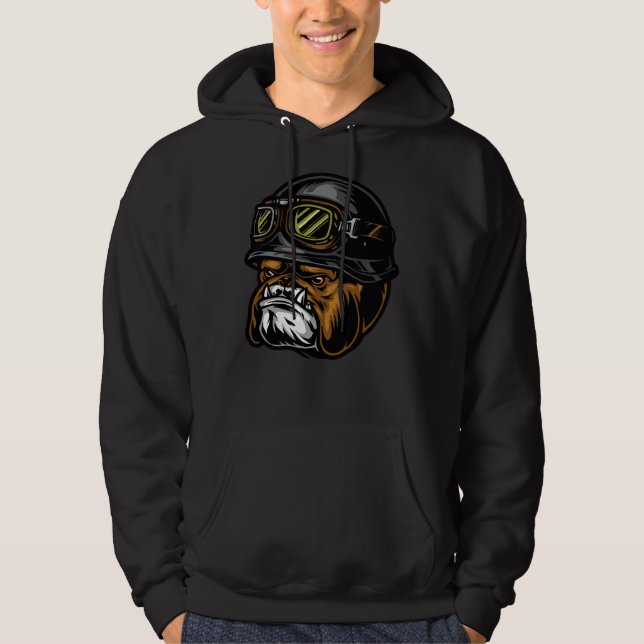 Aggressive Pitbull Helmet Head Bike Rider Hoodie (Front)