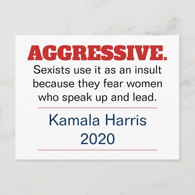 Aggressive Pro-Kamala Harris 2020 Postcard (Front)