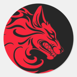Aggressive Red and Black Tribal Wolf Classic Round Sticker