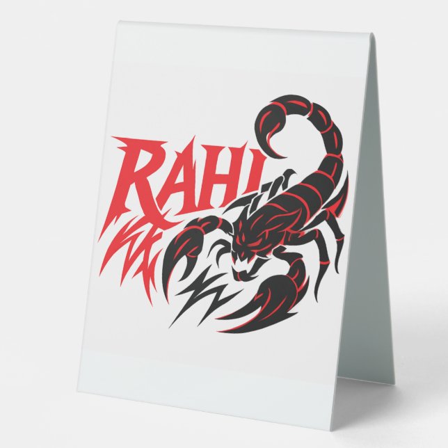 Aggressive Scorpion Design on a White Table Tent (Front)